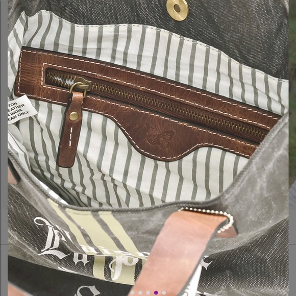 Le Papillon-St. Tropez tote-vintage dark gray white print stripe bag NWT LAST 1! - Picture 10 of 13